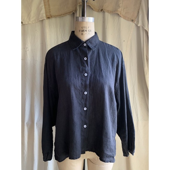 Deiji Studios Black Linen Button Down Size S/M - Picture 1 of 6